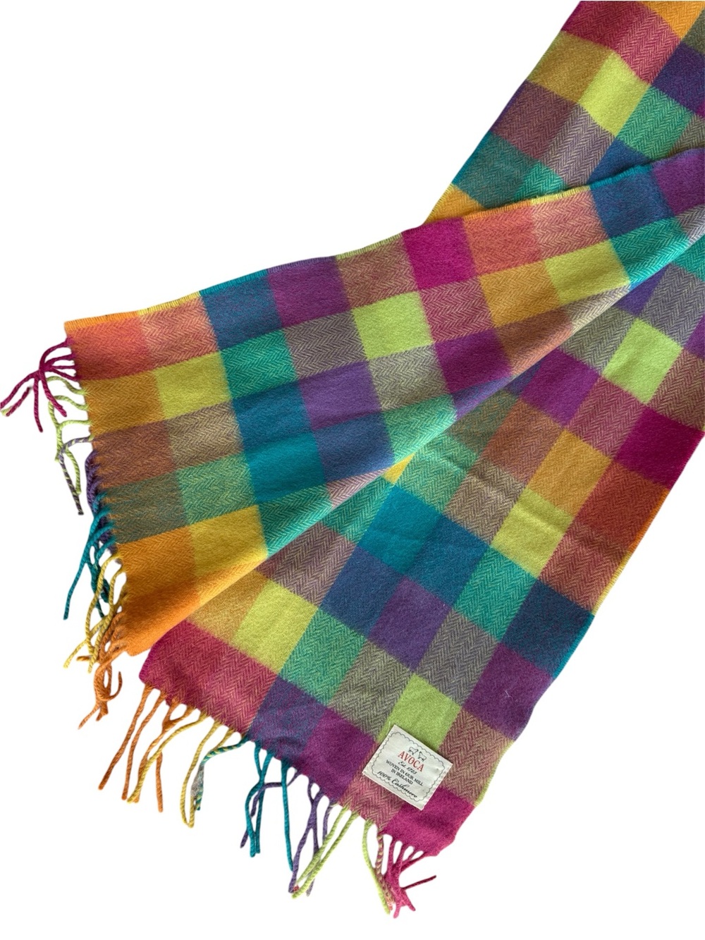 Avoca Multicolor Check Wool Scarf 100% Cashmere Like New Ireland.